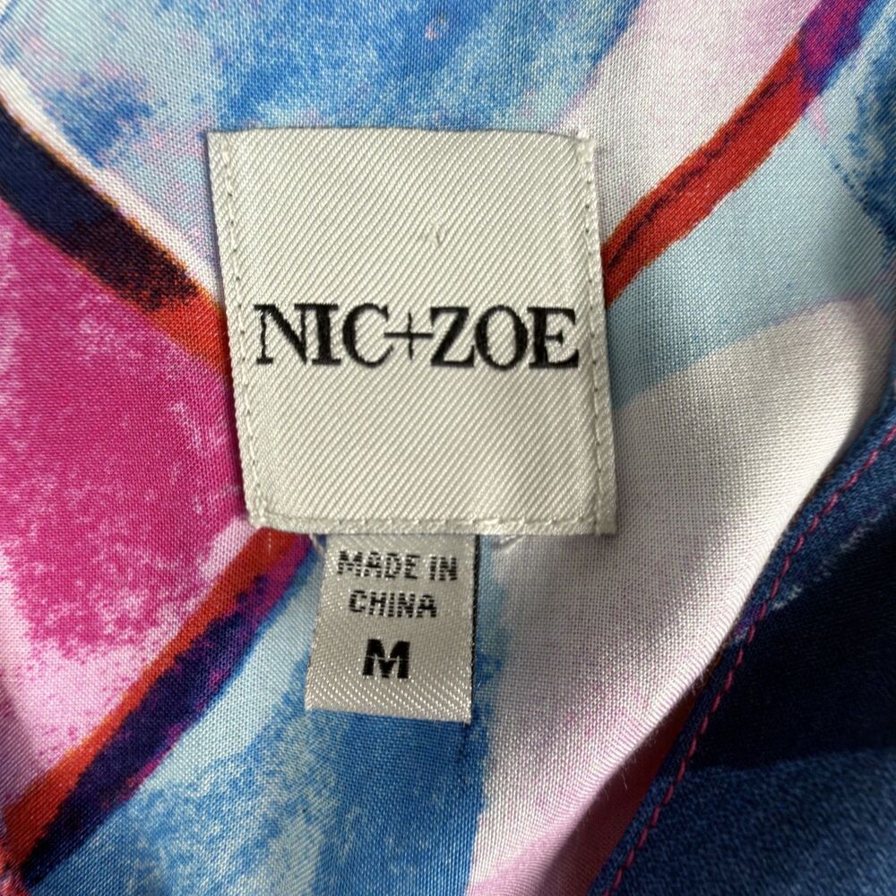 nic+zoe tropical floral blouse roll tab sleeves split neck boho colorful size m - Picture 3 of 9